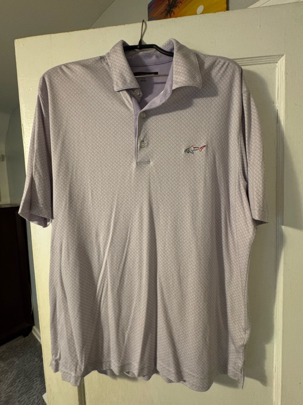 Greg Norman Collection Lavender Micro-Pattern Polo with Shark Emblem